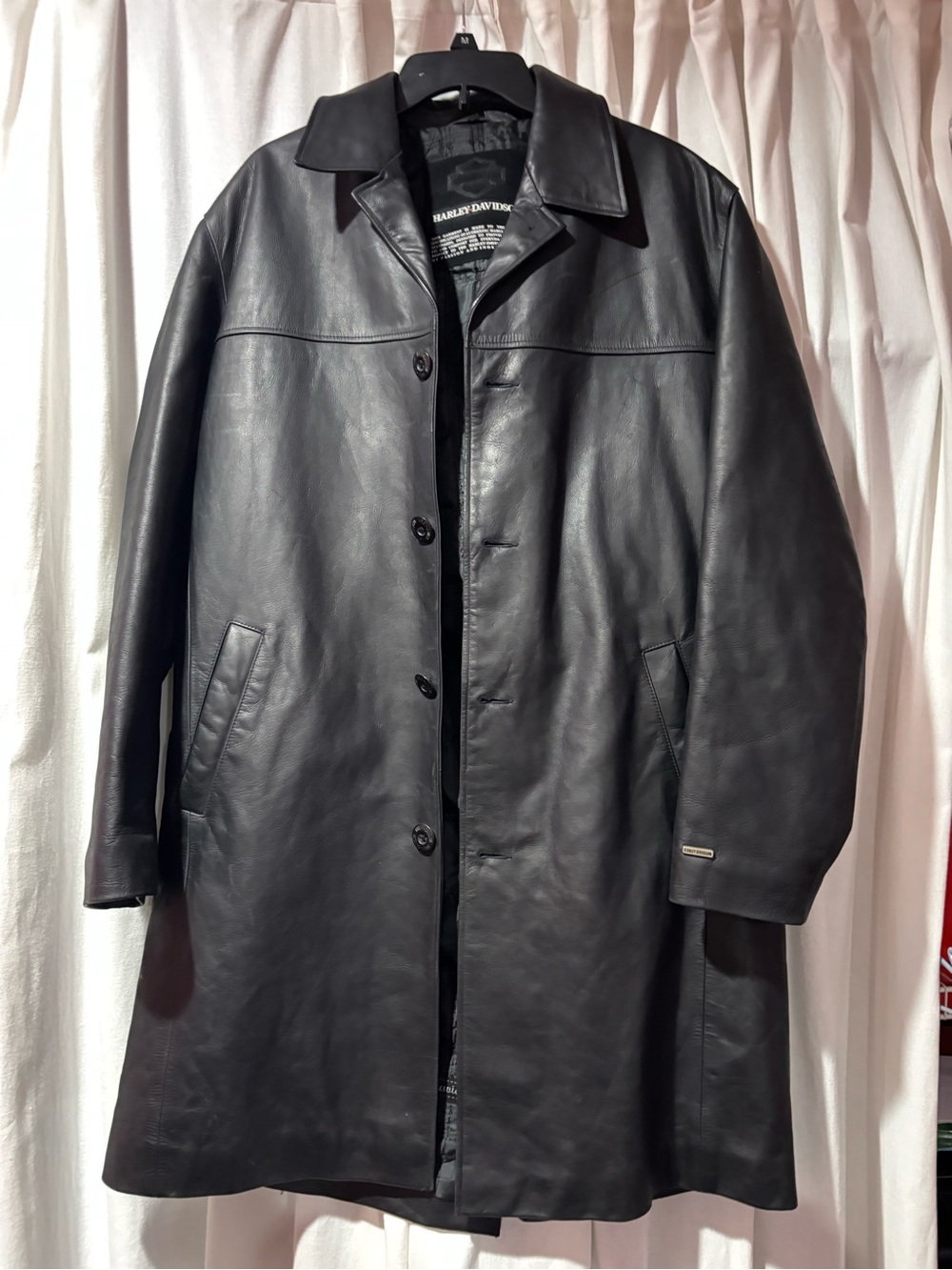 Harley-Davidson Men's Black Leather Trench Coat Men’s Lg